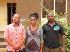 At a site visit to Salama Center in Moshi From left: AVC Founding Director Jafari Msaki, AVC Volunteer Ester Kimath, and AVC Program Officer Daniel John